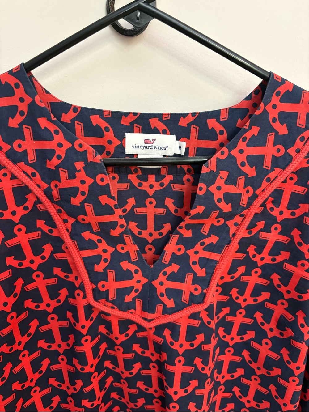 Vineyard Vines Anchor Print Tunic Top Navy Red Long Sleeve V-Neck Size M EUC - Picture 4 of 7
